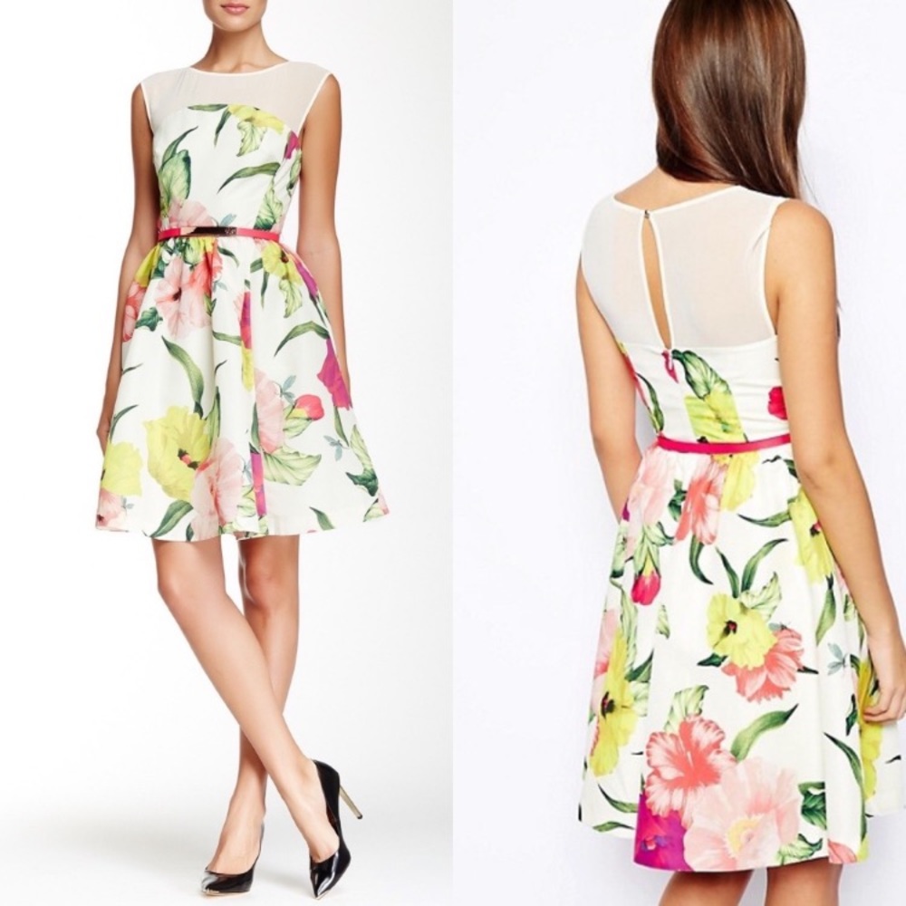 Ted Baker Iberis Floral Fit and Flare Dress Size 6